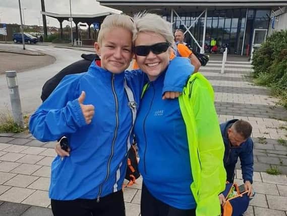 Co-op Funeralcare colleague Rachelle Callaghan with her friend Rebecca Hewitson during their four-day cycling challenge