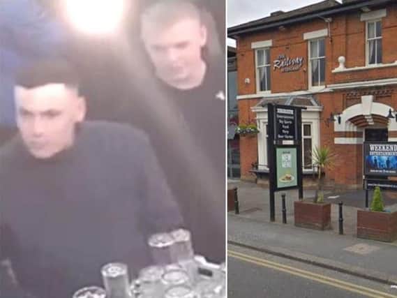 Two men have been identified in connection with an assault outside The Railway pub in Preston Road, Leyland on September 28. Pics: Lancs Police and Google Maps