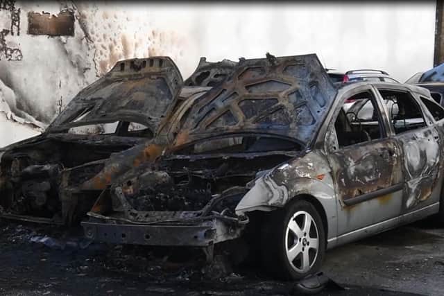 Seven vehicles were torched at a used car dealership in Old Vicarage, near the bus station, in Preston at 4am on Wednesday morning (October 23)