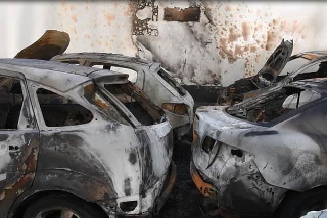 Seven cars were destroyed by fire at Axel Motors in Old Vicarage, between Tithebarn Street and Lancaster Road in Preston city centre