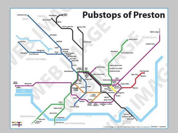 Prestons very own pub crawl map designed by Pubstops