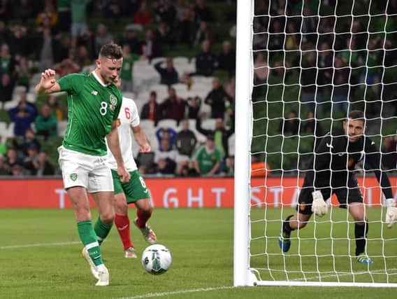 Alan Browne scores his first goal for Republic of Ireland last month.