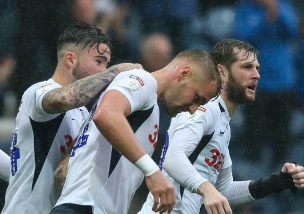 Preston centre-half Patrick Bauer (centre) will face his former club Charlton Athletic on Sunday