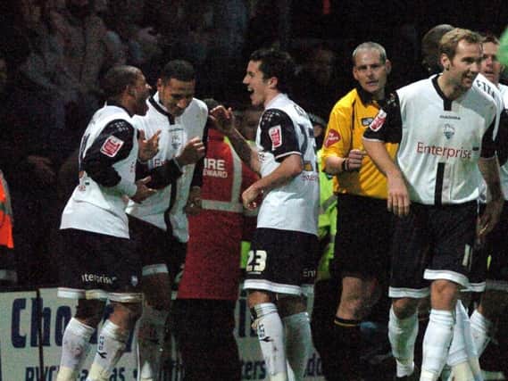 Kelvin Wilson celebrates his last-minute winner for Preston against Stoke at Deepdale in January 2007