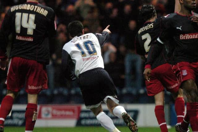 David Nugent scores PNE's equaliser against Stoke