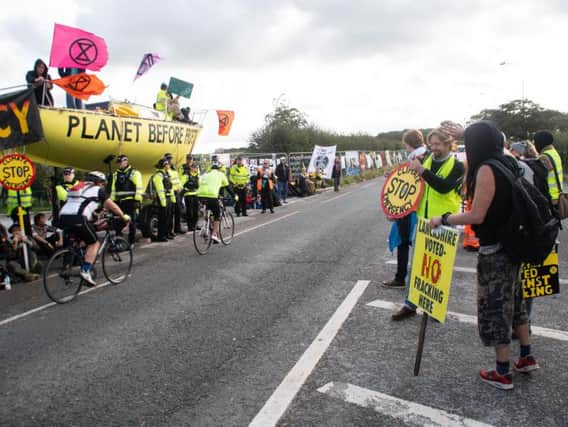 Protesters at the Blackpool New Road fracking site