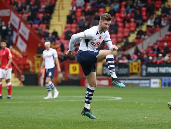 Paul Gallagher has a shot after coming on as a substitute in Preston's win at Chalrton