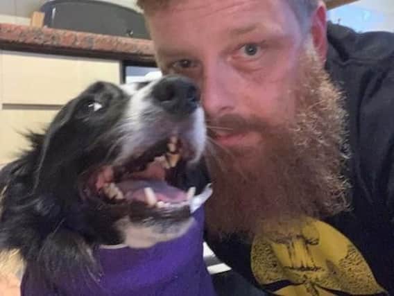 Martin Eastwood with his border collie Zeb, who is recovering from two emergency operations after being attacked by another dog.