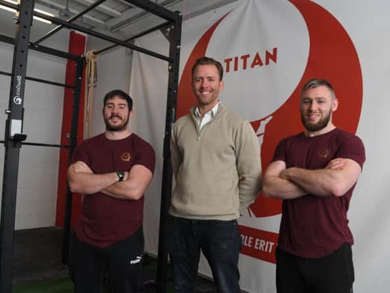 Daniel McKeown, Andrew Forster and Tiarnan Carlin at Titan Strength Academy