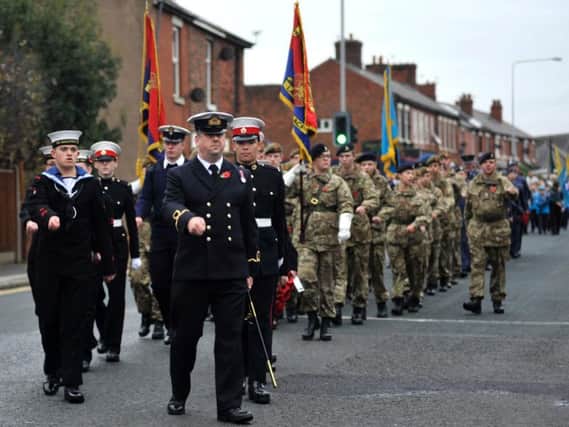A Remembrance Day parade in Lostock Hall in 2016.
