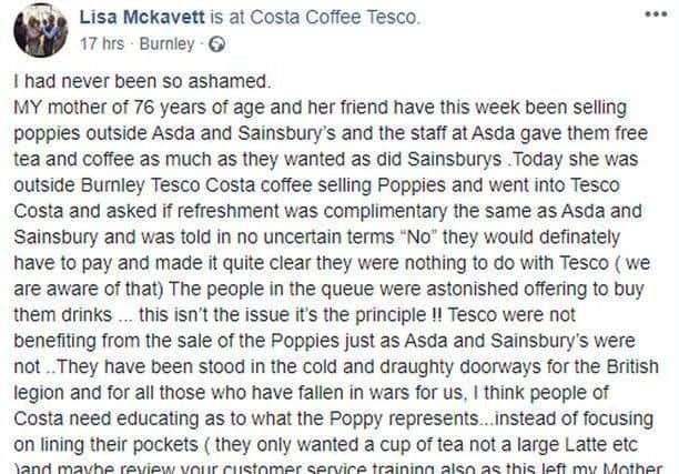 Lisa launched a scathing attack on Costa and urged people to boycott the coffee chain. Facebook. Pic: Facebook
