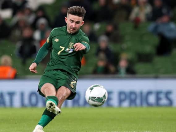 Preston striker Sean Maguire scores for the Republic of Ireland against New Zealand in Dublin