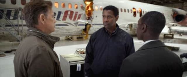 Flight: Bruce Greenwood as Charlie Anderson, Denzel Washington as Whip Whitaker and Don Cheadle as Hugh Lang