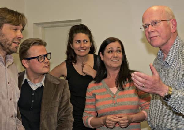 Debut director Ian Edmundson (right) with members of the cast in Fylde
Coast Players forthcoming production of Dead Of Night (from left) Andy
Cooke (Jack), Paul Lomax (Dennis), Katherine Wholey (Maggie) and Heather Cartmell (Lynne)