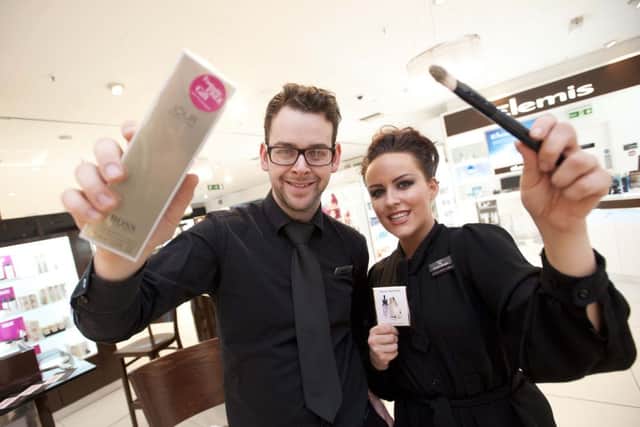 Student lock in at the Debenhams store in Preston - Graham Boardman and Emma Partridge at the Beauty Bar