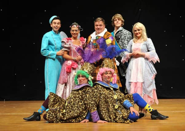 Cast members from the Charter Theatre Pantomime Cinderella. Buttons Tom Milner, Fairy Godmother Leah Bracknell, Barron Hardup Ted Robbins, Prince Phil Swift, Cinderella Jodie Hamblet and the Ugly Sisters The Harper Brothers, Darren and Rob