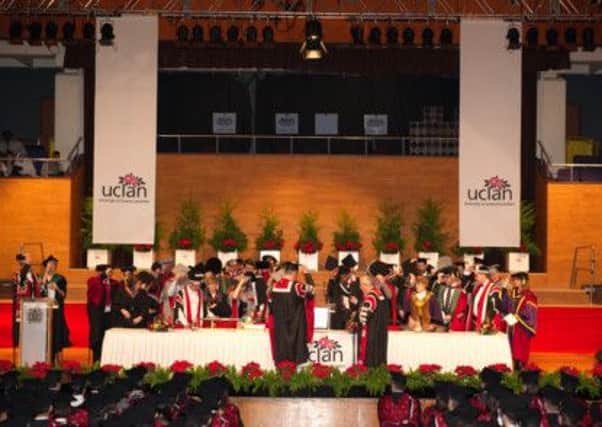 Academics doffing their caps to UCLan vice chancellor Gerry Kelleher  and, below,  former chef turned academic Lloyd Gemson