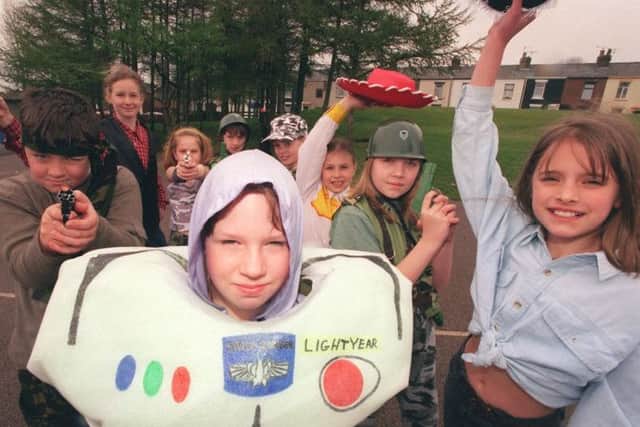A young Hannah Britland (right) playing Jessie in a version of the film Toy Story with fellow classmates from Brindle St. Joseph's Primary School