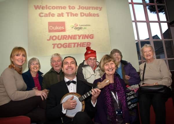 Rick Middleton from More Music, front left, and Angela Norris from Age UK Lancashire, front right, with guests at the November 18 Journey Cafe event