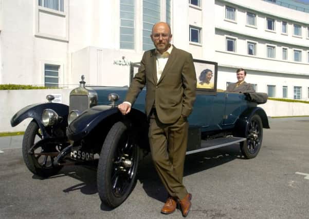 Vintage Festival By The Sea. Wayne Hemmingway outside The Midland Hotel with a 1923 Sunbeam 14.