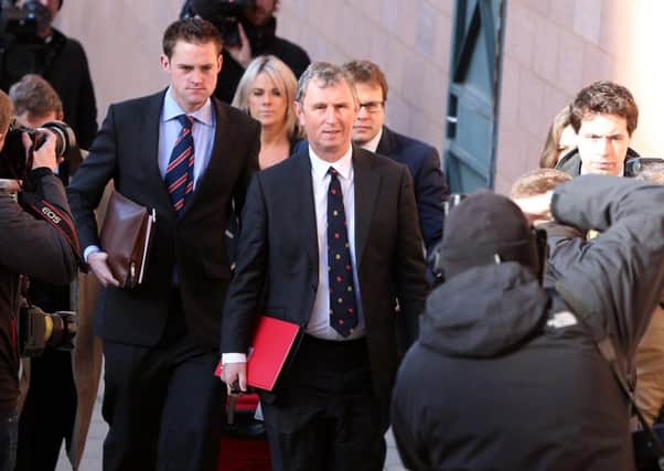 Nigel Evans, 56, the former deputy speaker of the House of Commons (centre front ) arrives at Preston Crown Court