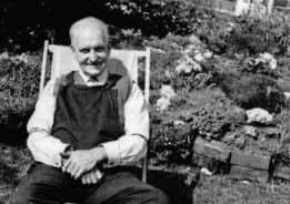 Malcolm in his garden and below, Malcolms grandfather Herbert Haslam in his gardening overalls in Malcolms first garden in Fulwood in 1959