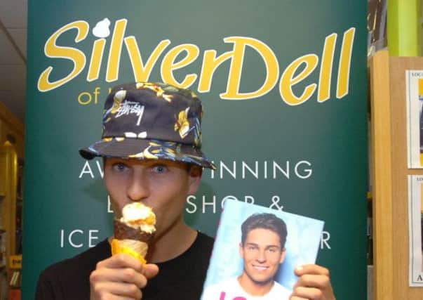TOWIE star Joey Essex with the special ice-cream as he signs copies of his new book 'Being Breem' at Silverdell Bookshop.
