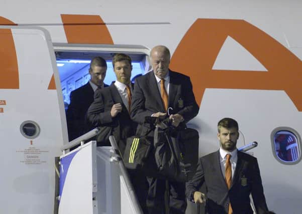 Head coach Vicente Del Bosque of Spain arriving with the his team