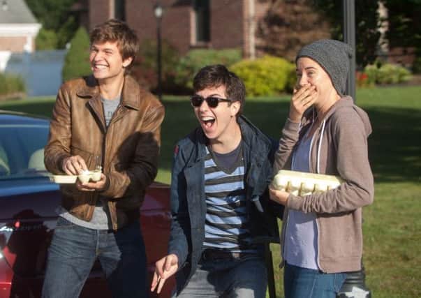 The Fault In Our Stars: Shailene Woodley as Hazel, Nat Wolff as Isaac and Ansel Elgort as Gus