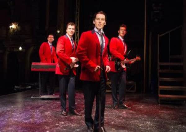 The Jersey Boys UK tour cast, Sam Ferriday, Stephen Webb, Matthew Corner and Lewis Griffiths as the Four Seasons.