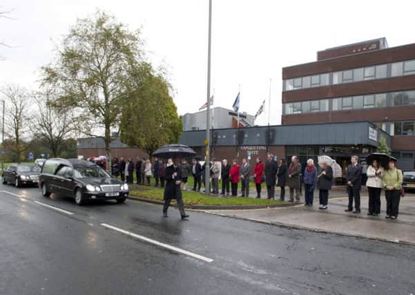 Moving: Coun Tom Hansons hearse went past the Civic Centre in Leyland