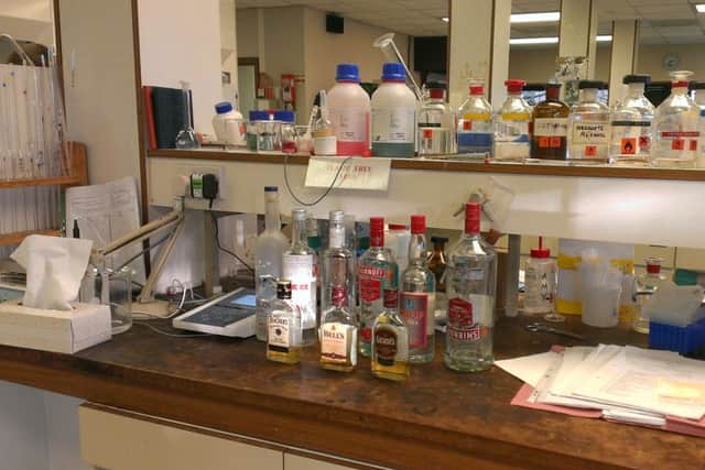 Counterfeit vodka at Lancashire County Council Scientific Services lab.