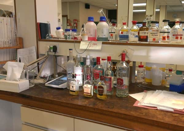 Counterfeit vodka at Lancashire County Council Scientific Services lab.