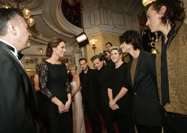 The Duchess of Cambridge meets One Direction at the Royal Variety Performance