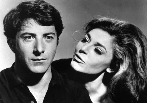 Anne Bancroft staring alongside actor Dustin Hoffman in the movie "The Graduate".