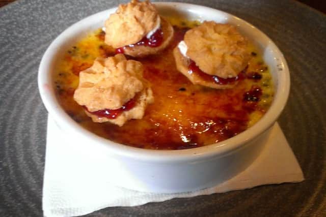 Meal review: The Derby Arms, Chipping Road, LongridgePassion fruit creme brulee, with strawberry Vienese whirls