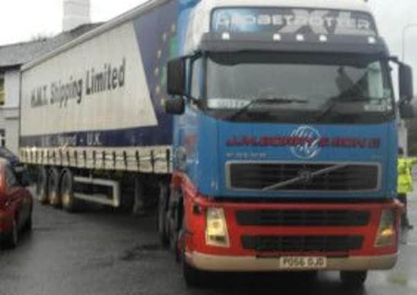 The lorry that broke down at Broughton cross roads.
