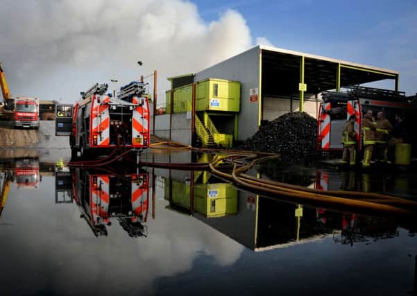 Lancashire Fire crews continue to battle the fire at Recycling Lives at the Red Scar Industrial Estate in Preston