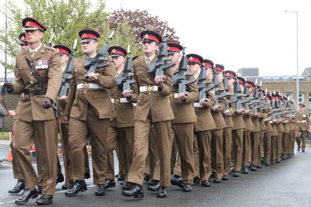 The 1st Battalion The Duke of Lancaster's Regiment parade through Colne.