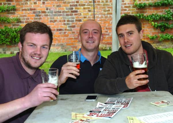 From left, Simon Armstrong, Stuart Redman and Mark Partington from Leyland at the Cuerden Valley Park Beer Festival