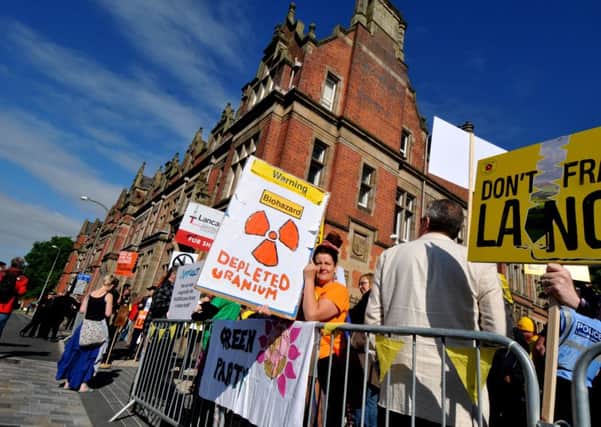 Protesters: Outside the Fracking meeting at County Hall in Preston