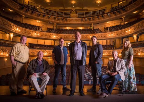 From left, Anthony Henry (Bottom), Ian Rowe (Snug), Garry Houghton (Flute), Tony Stone (Amateur Director), Huw Rose (Snout), Roger Lloyd-Jones  (Starveling) and Catherine Lloyd (Quince) on stage at the Grand