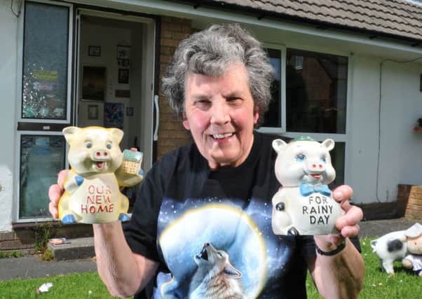 SPECIAL INTEREST: Dorothy Byres, 74, and inset, some of her pig collection