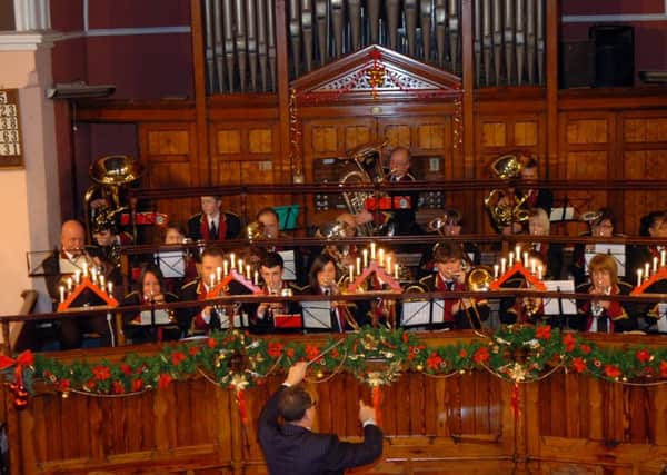 Lostock Hall Memorial Band at Leyland United Reformed Church's Christmas Service before their Christmas Light Switch-On in 2010