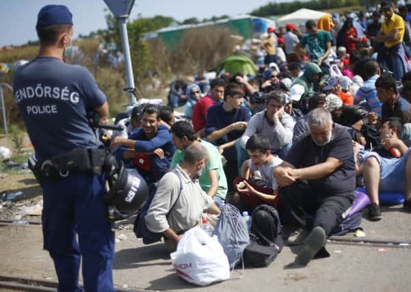 Crisis: Migrants, including refugees from Syria, arrive at the Hungarian border
