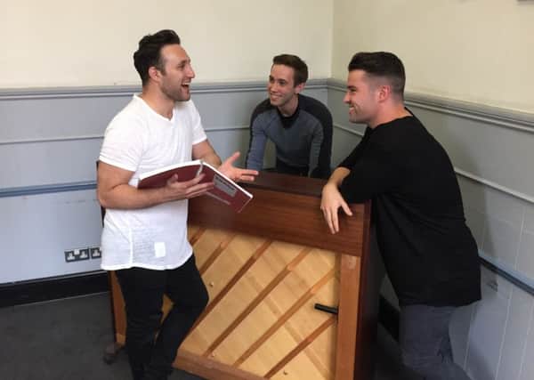 Joe McElderry as Tommy and Antony Costa as Cousin Kevin rehearsing around the piano for their stint in Tommy at the Blackpool Opera House.
