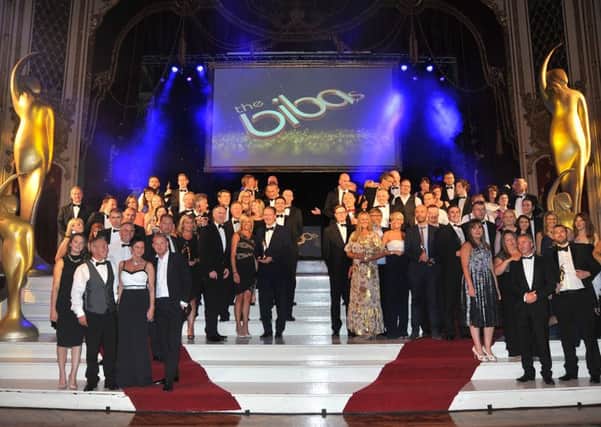 BIBAs awards from the Blackpool Tower ballroom. All the award winners on stage.