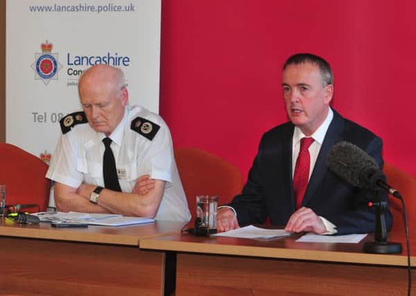 BATTLE: PCC Clive Grunshaw and Chief Constable Steve Finnigan speaking at Mondays press conference