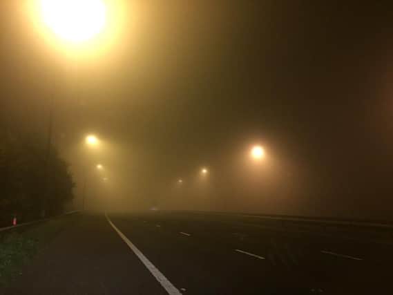 Fog on the M6 at Junction 31. Picture from Lancs Road Police