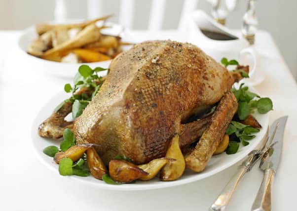 CRISP AND EVEN: A roasted goose